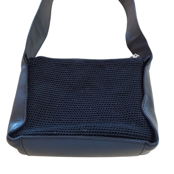 The Sak Crochet Knit Black Leather Purse Crossbody Hippie Hobo Chic Boho - Picture 1 of 6